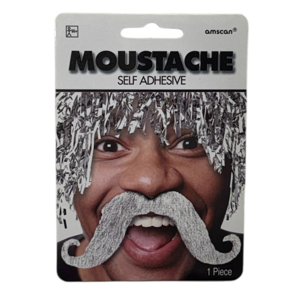 Amscan self adhesive white moustache brand new in packaging never opened or worn